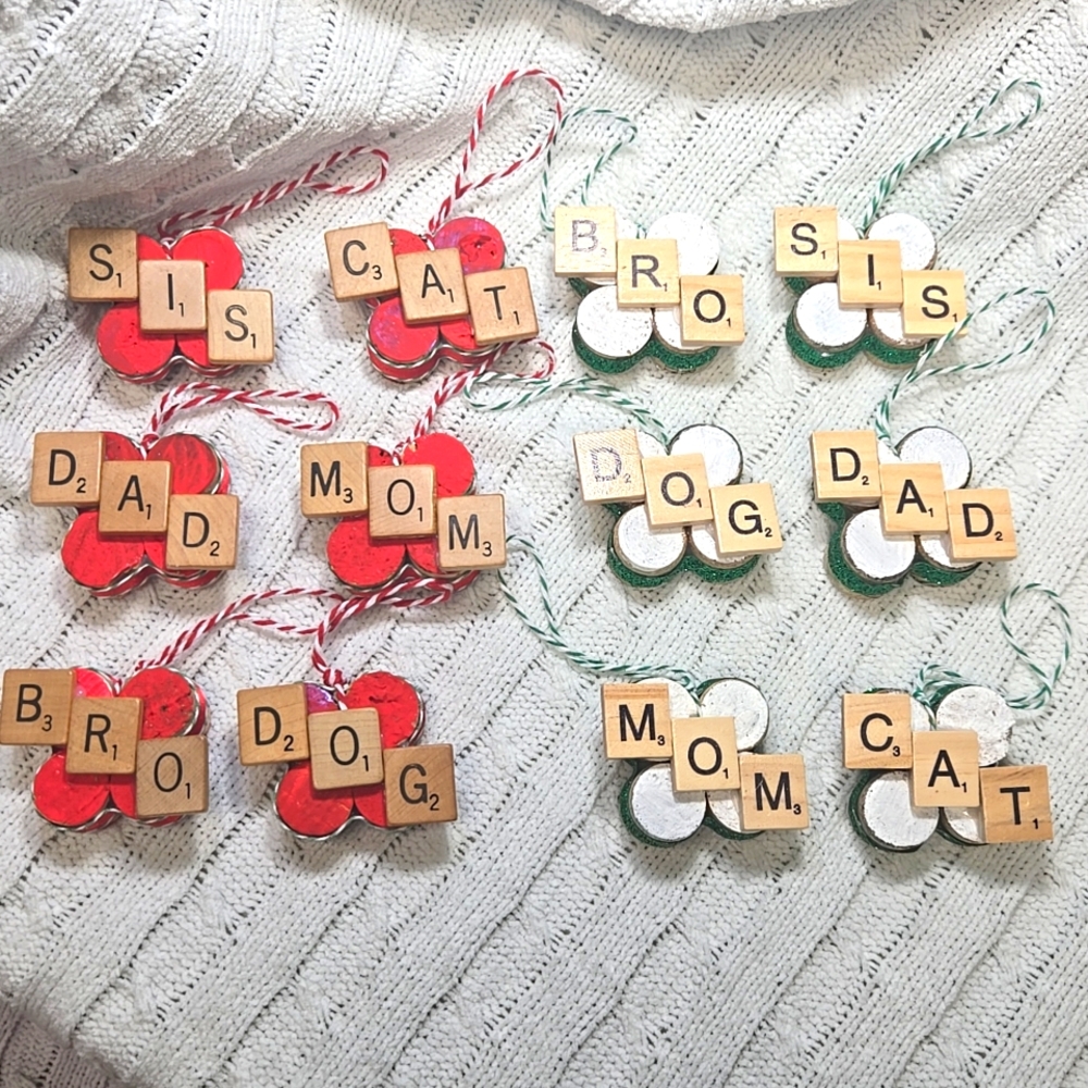 NEW! Bambis Bubbles Btq. Wooden Letter Ornaments 6 Set Green, Red Or Custom